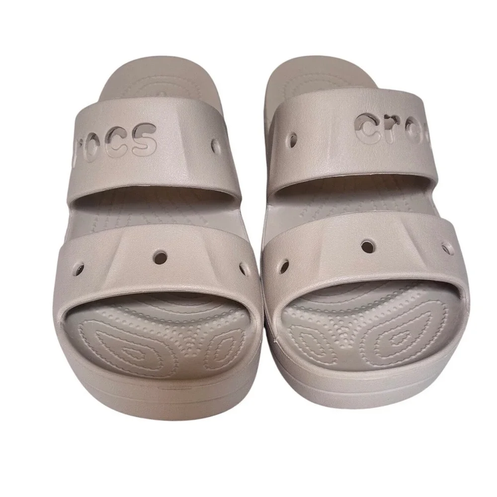 Crocs Meleen Twist Beige Sandals Womens 9 Dual Strap Platform Slide 205470